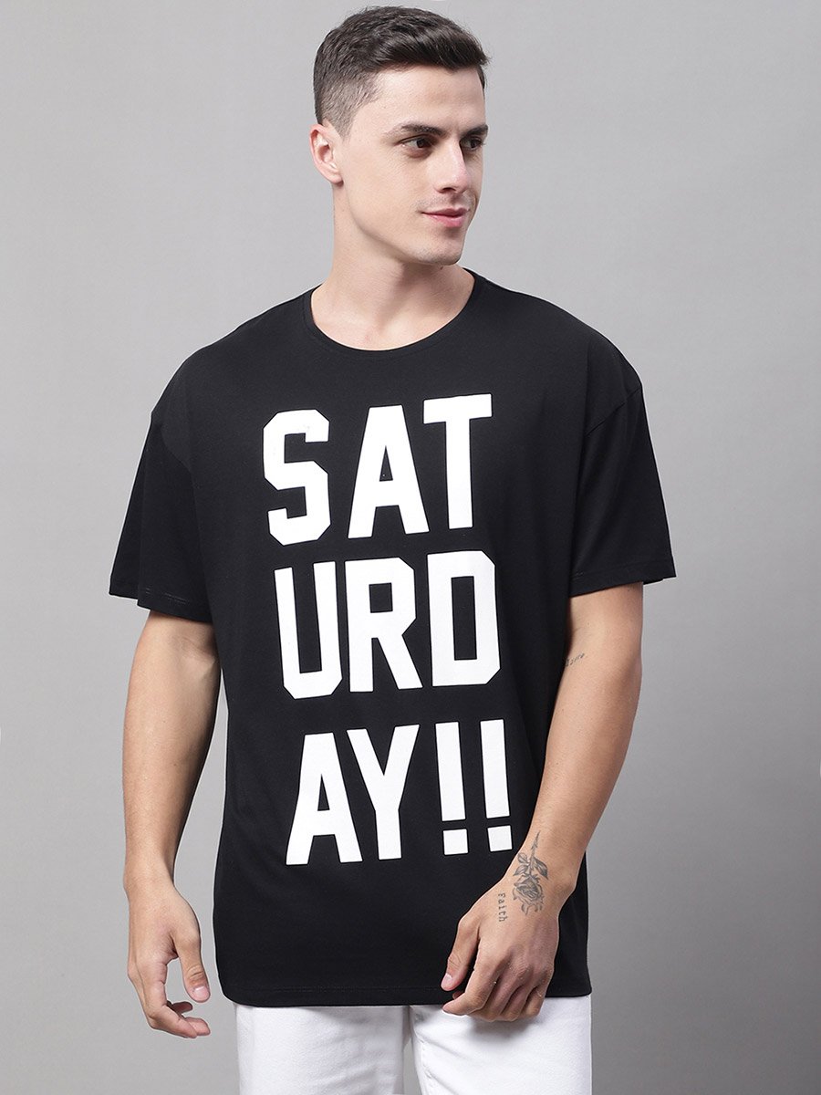 Men Black Graphic Print Oversized T-Shirt