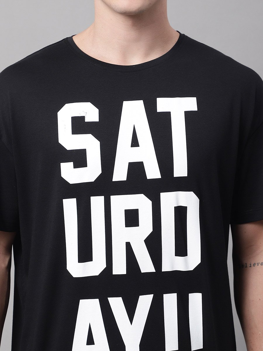 Men Black Graphic Print Oversized T-Shirt