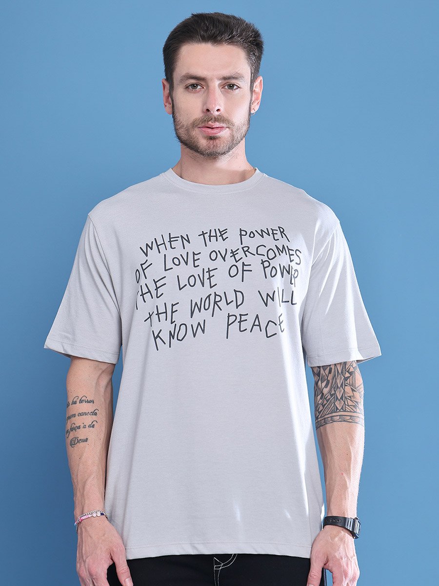 Men Grey Graphic Print Oversized T-Shirt