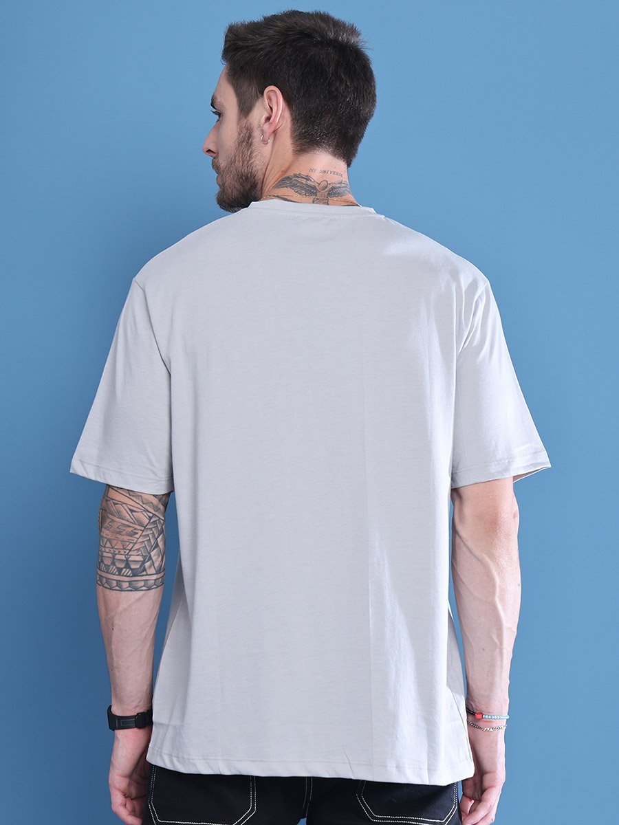 Men Grey Graphic Print Oversized T-Shirt