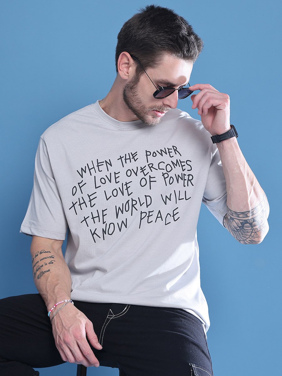 Men Grey Graphic Print Oversized T-Shirt