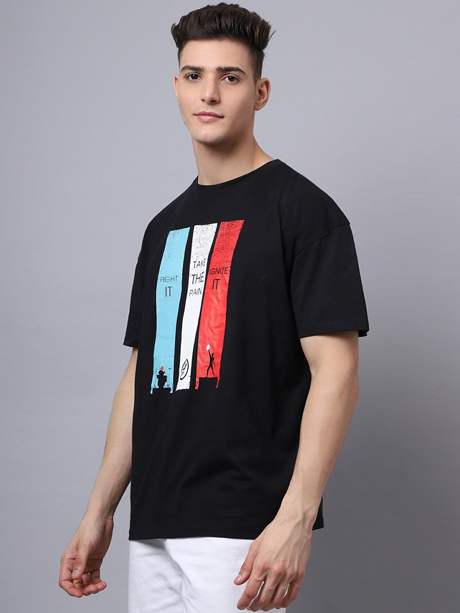 Men Black Graphic Print Oversized T-Shirt