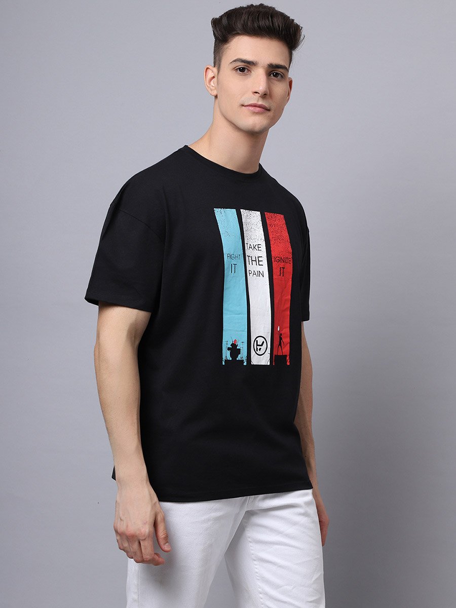 Men Black Graphic Print Oversized T-Shirt