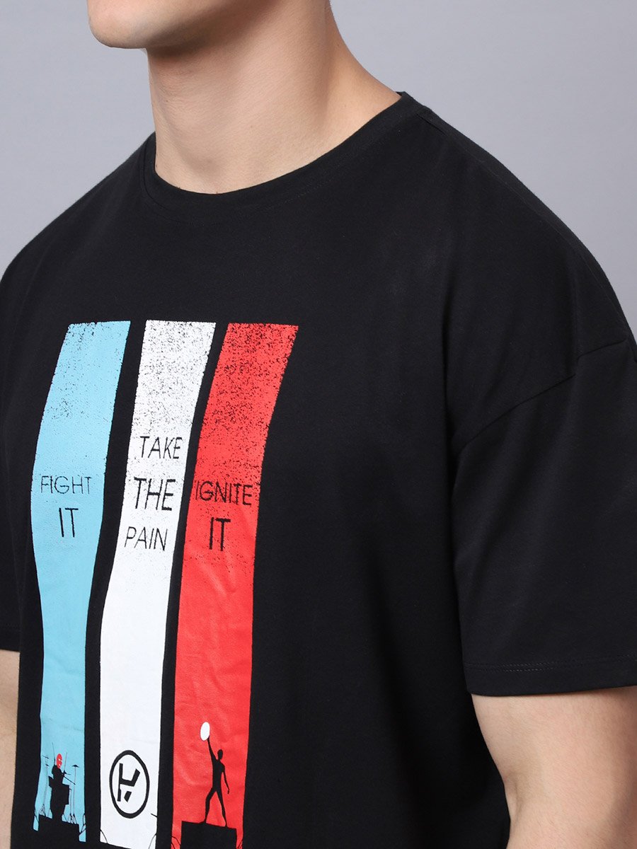Men Black Graphic Print Oversized T-Shirt