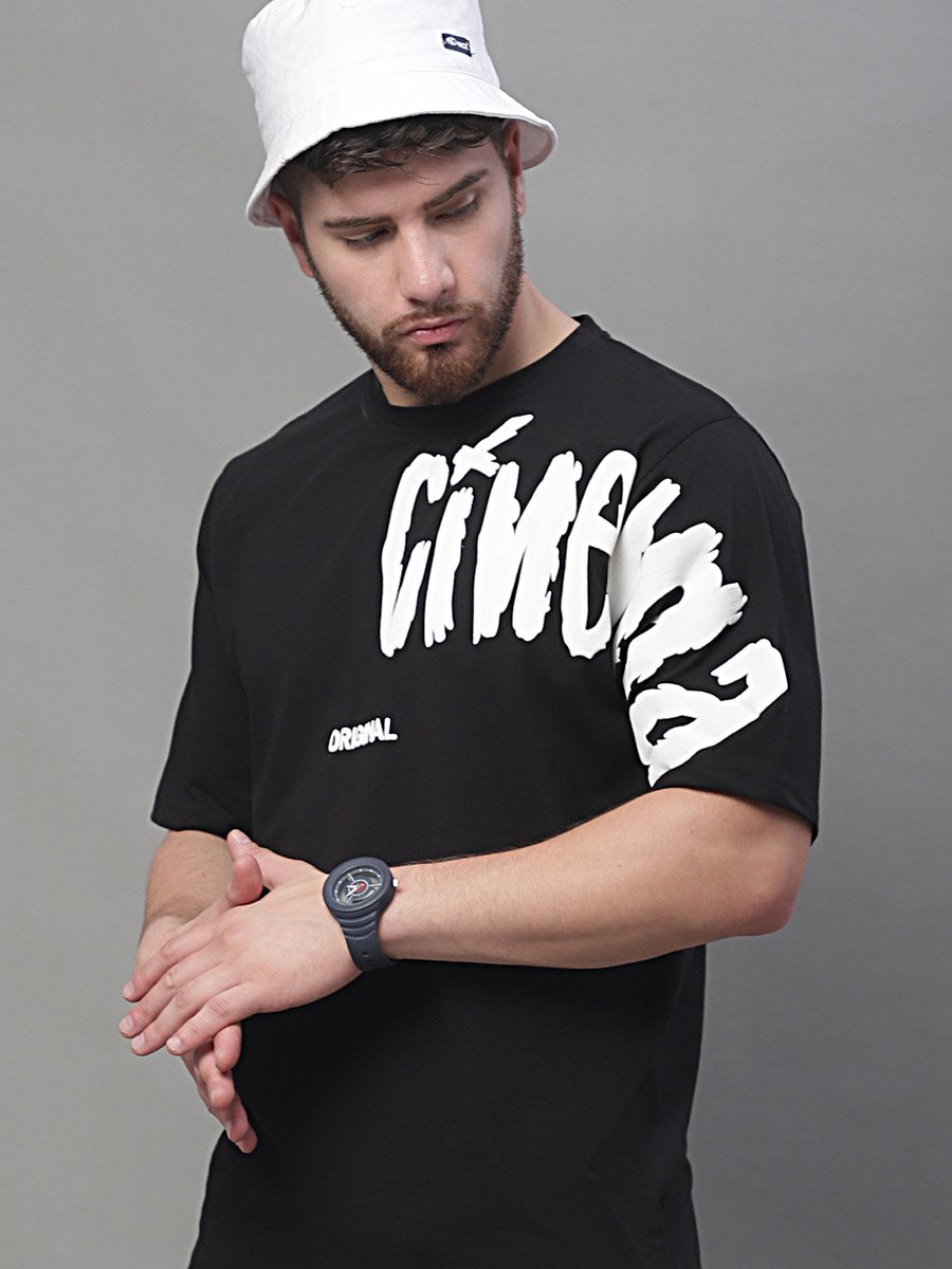 Men Black Graphic Print Oversized T-Shirt