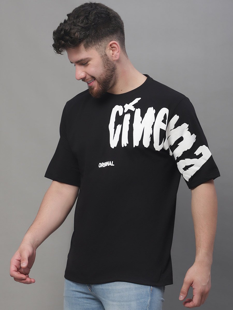 Men Black Graphic Print Oversized T-Shirt