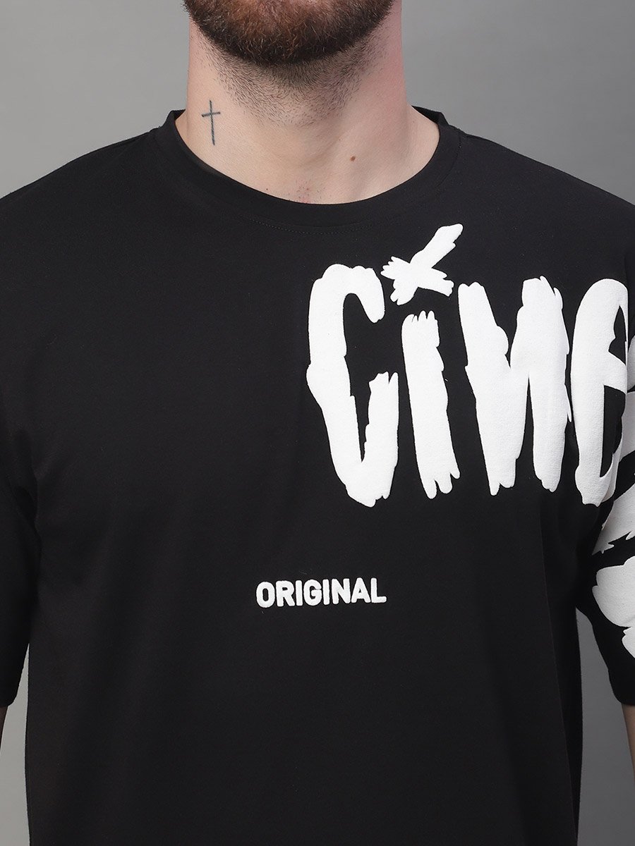 Men Black Graphic Print Oversized T-Shirt