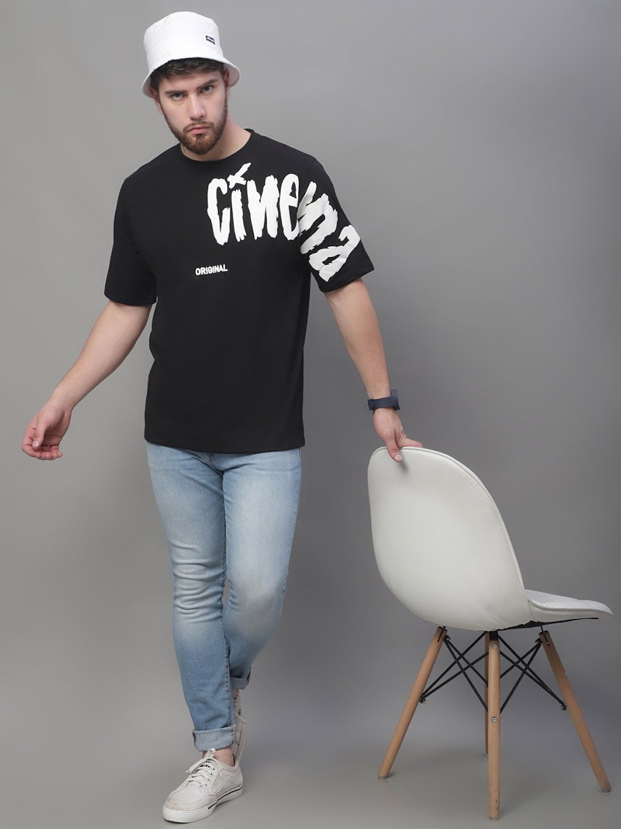 Men Black Graphic Print Oversized T-Shirt