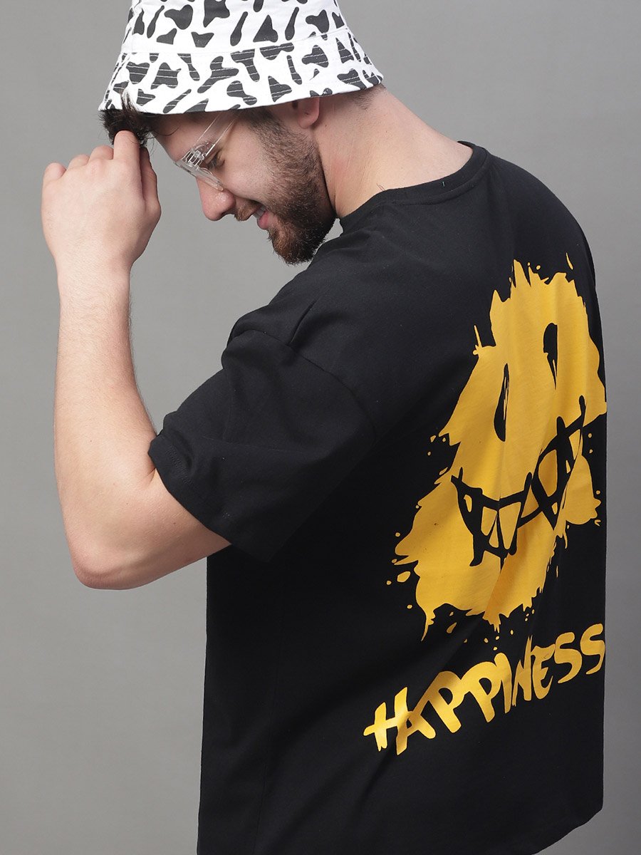 Men Black Graphic Print Oversized T-Shirt