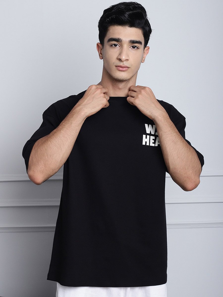 Men Black Oversized Graphic Print T-Shirt