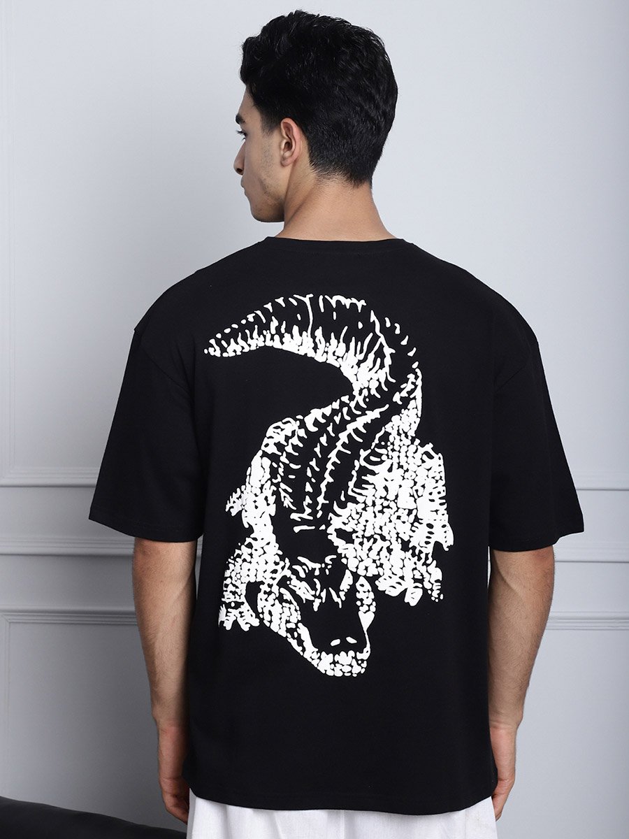 Men Black Oversized Graphic Print T-Shirt