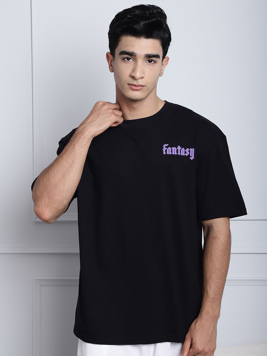 Men Black Oversized Graphic Print T-Shirt
