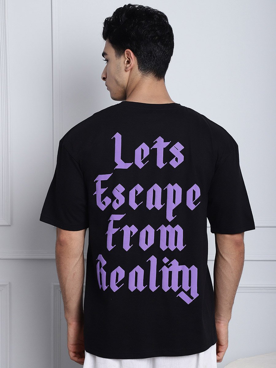 Men Black Oversized Graphic Print T-Shirt