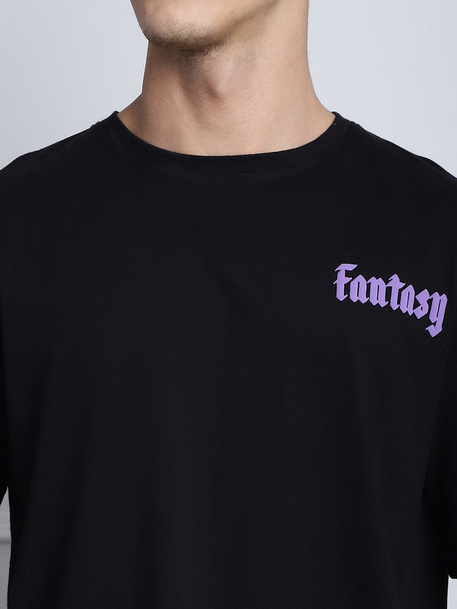 Men Black Oversized Graphic Print T-Shirt
