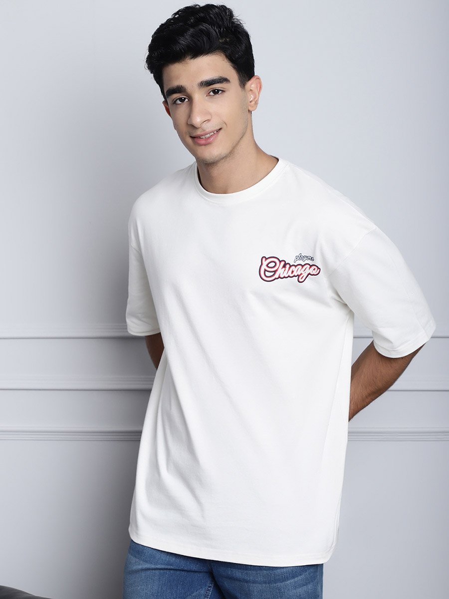 Men Off White Oversized Graphic Print T-Shirt
