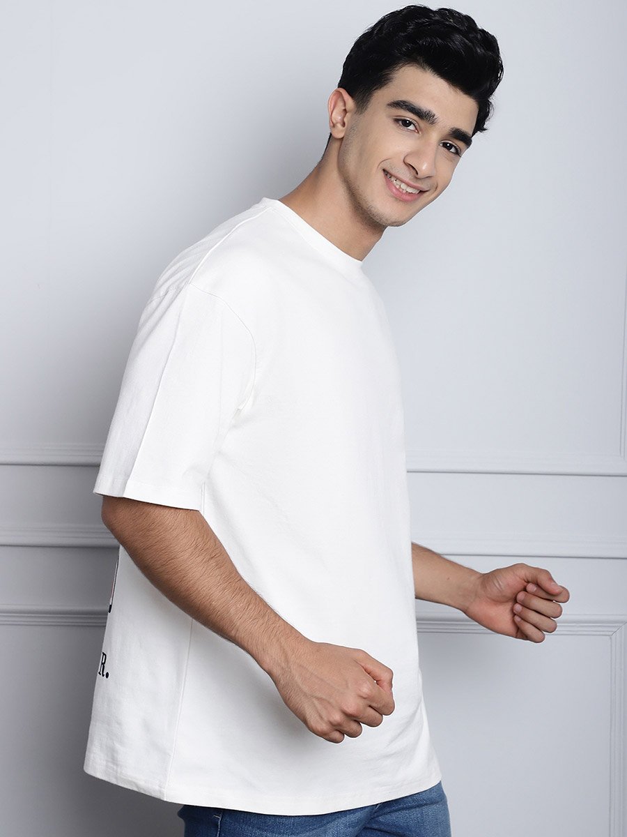 Men Off White Oversized Graphic Print T-Shirt