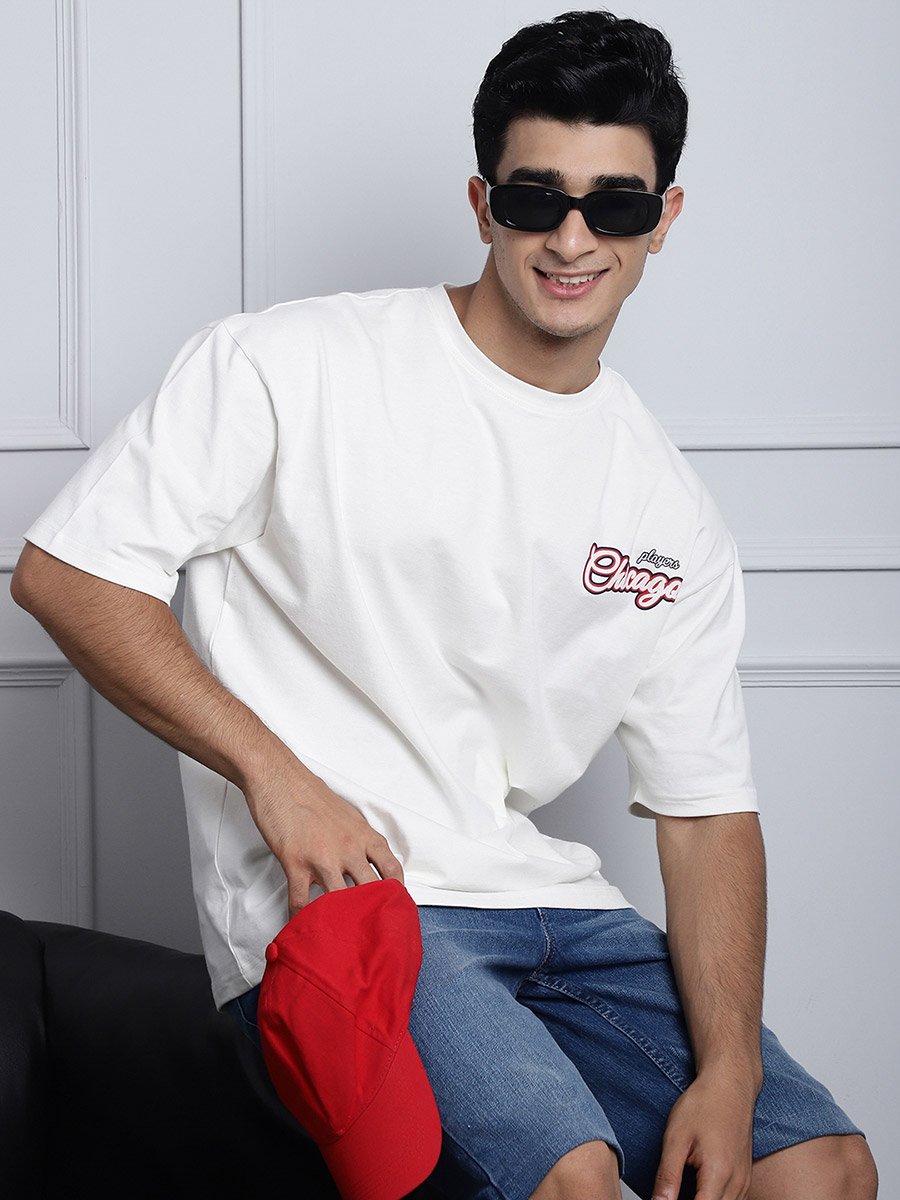 Men Off White Oversized Graphic Print T-Shirt