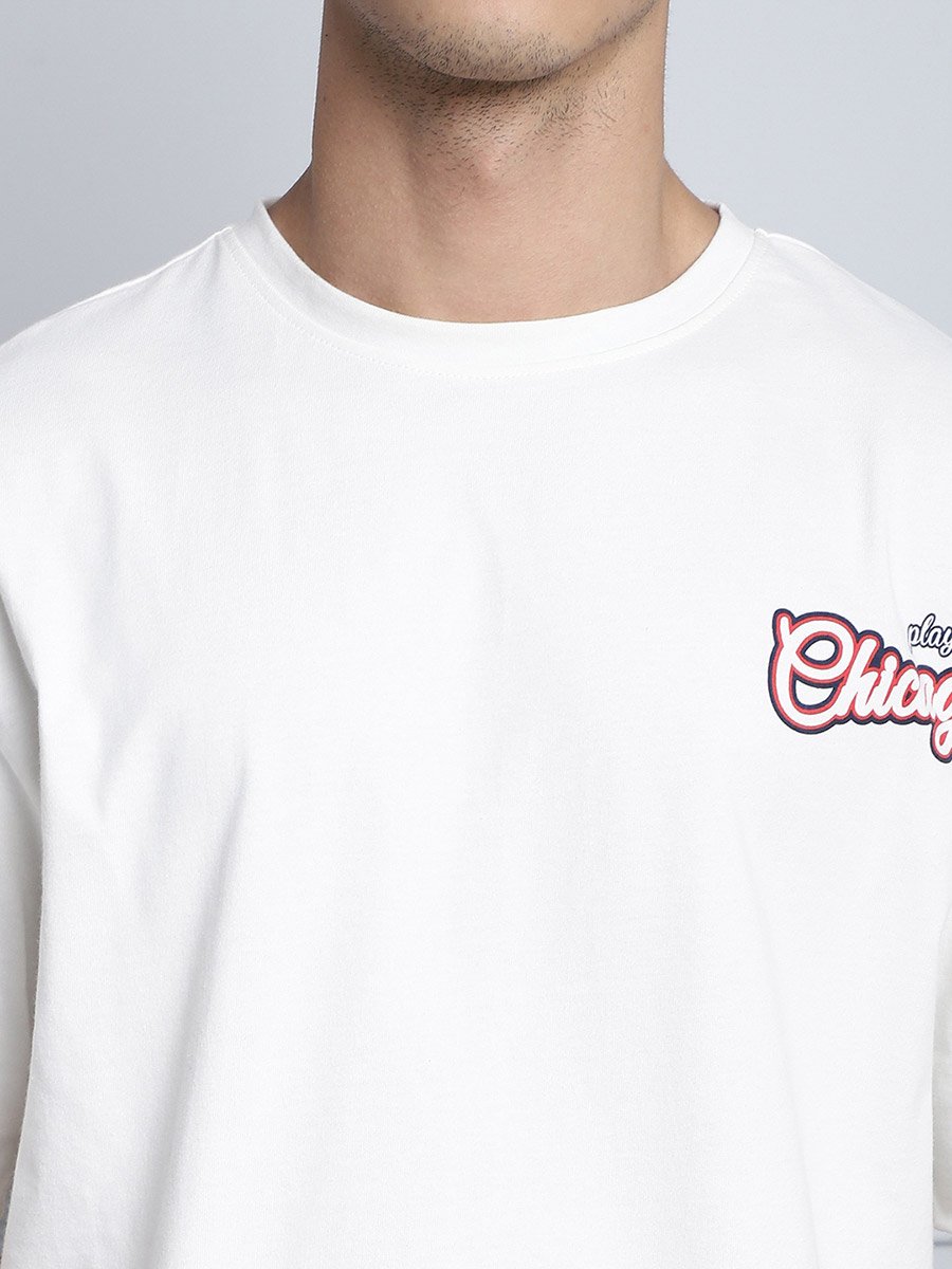 Men Off White Oversized Graphic Print T-Shirt