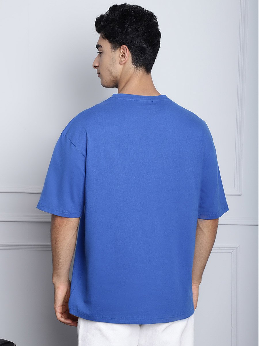 Men Blue Graphic Print Oversized T-Shirt