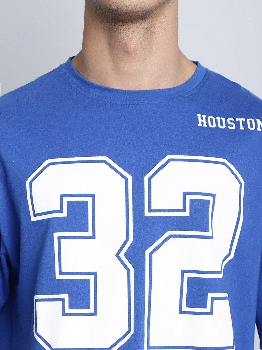 Men Blue Graphic Print Oversized T-Shirt