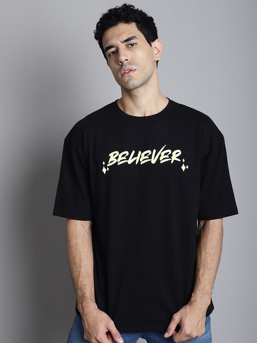 Men Black Graphic Print Oversized T-Shirt