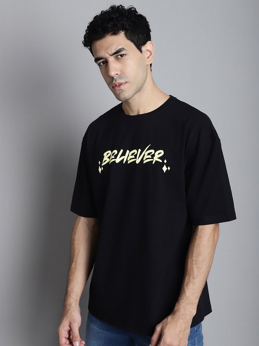 Men Black Graphic Print Oversized T-Shirt