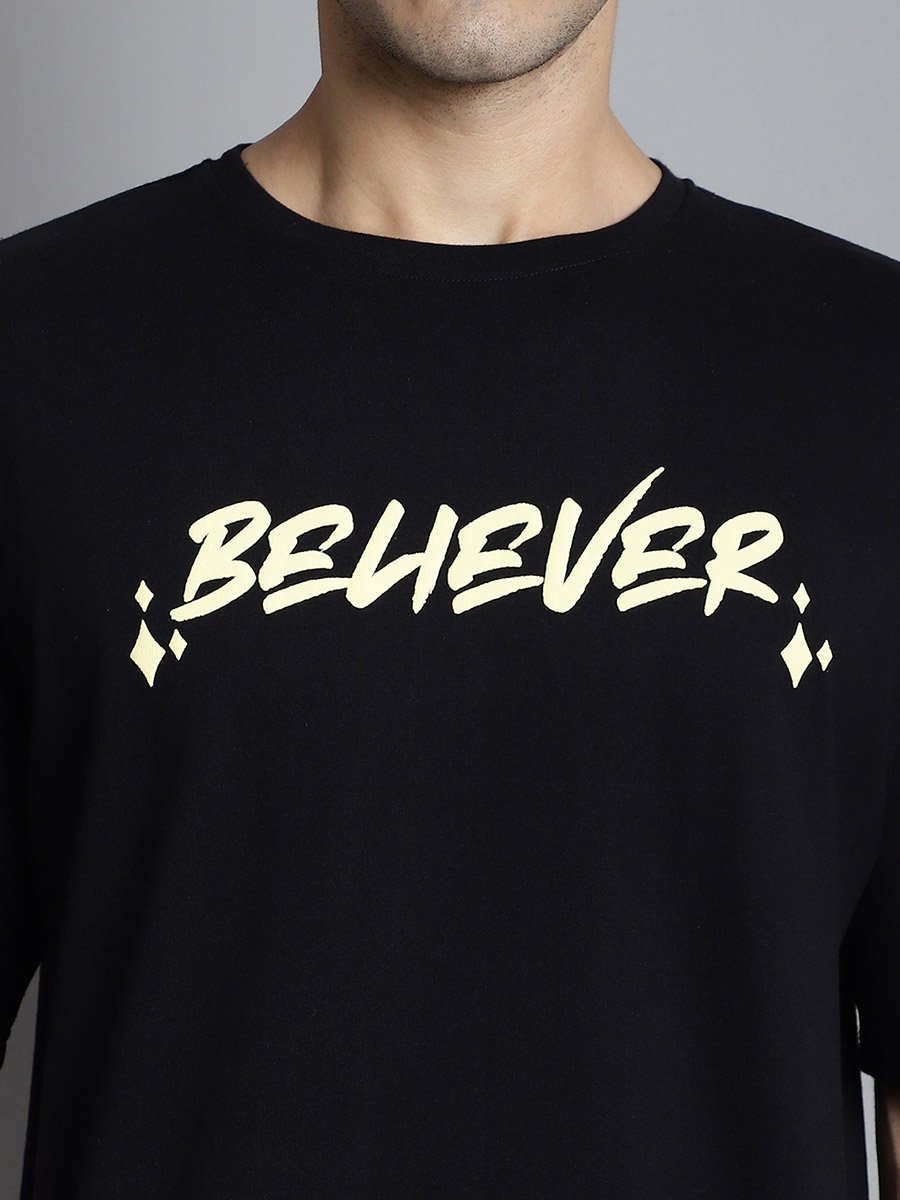 Men Black Graphic Print Oversized T-Shirt