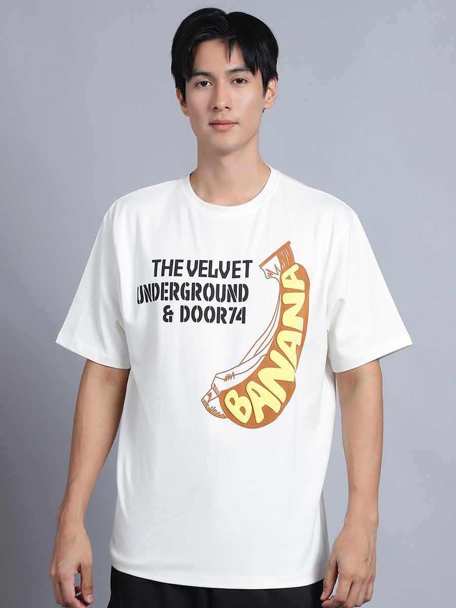Men Off White Oversized Graphic Print T-Shirt