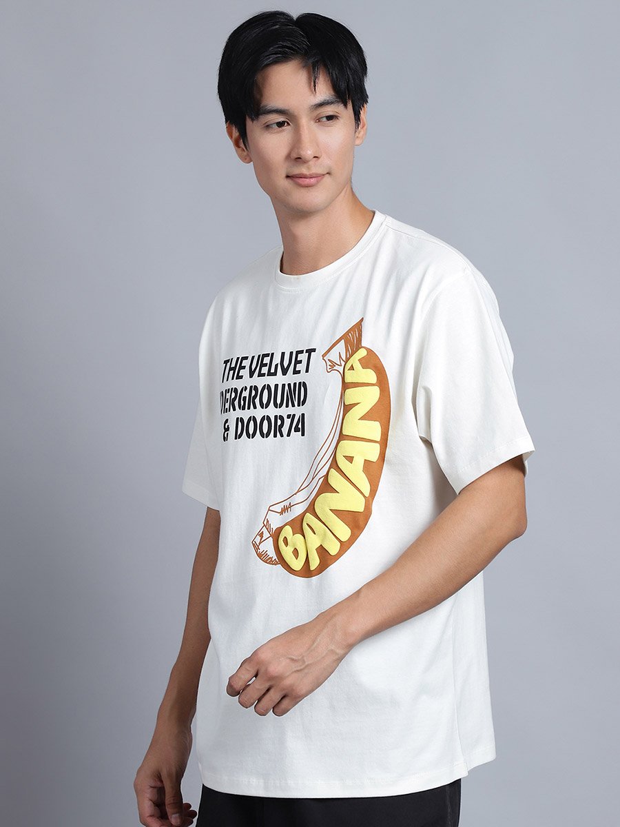 Men Off White Oversized Graphic Print T-Shirt