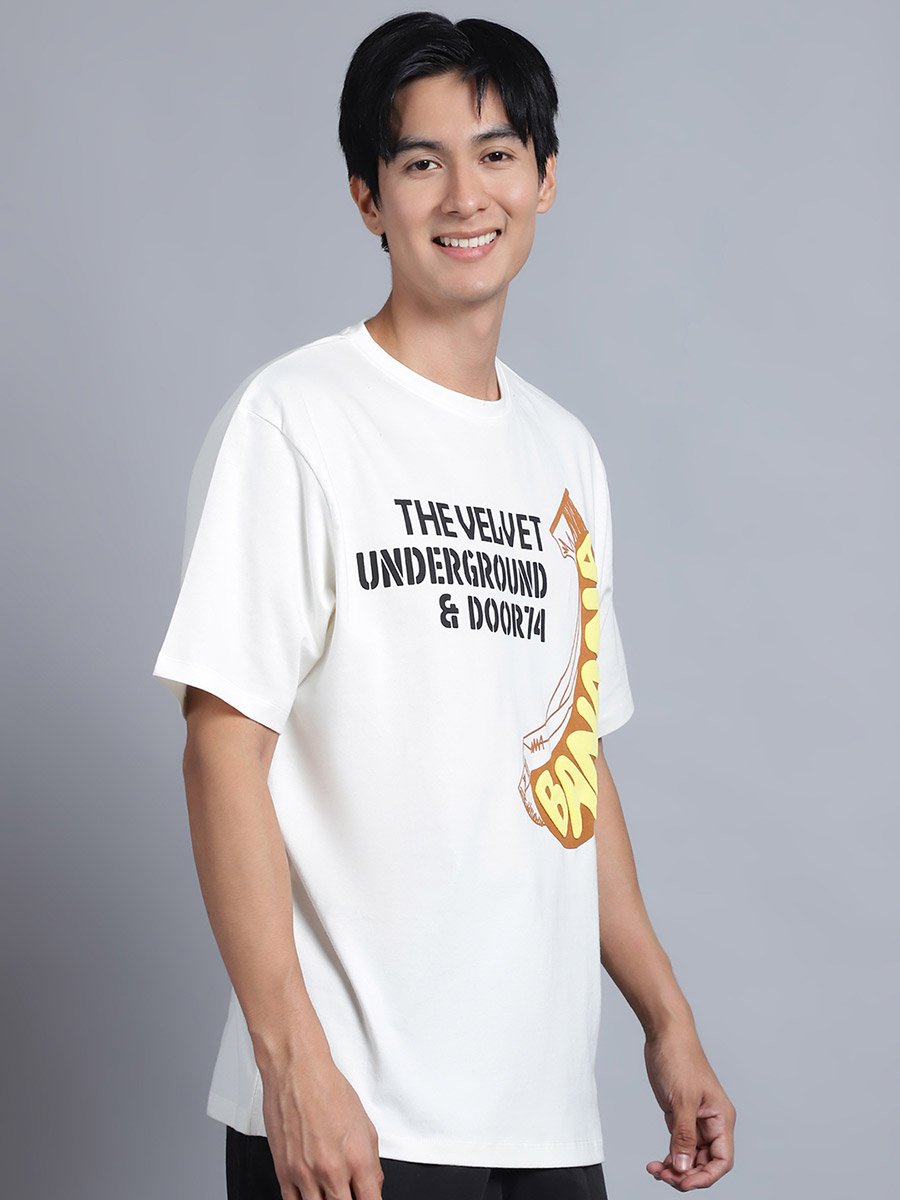 Men Off White Oversized Graphic Print T-Shirt