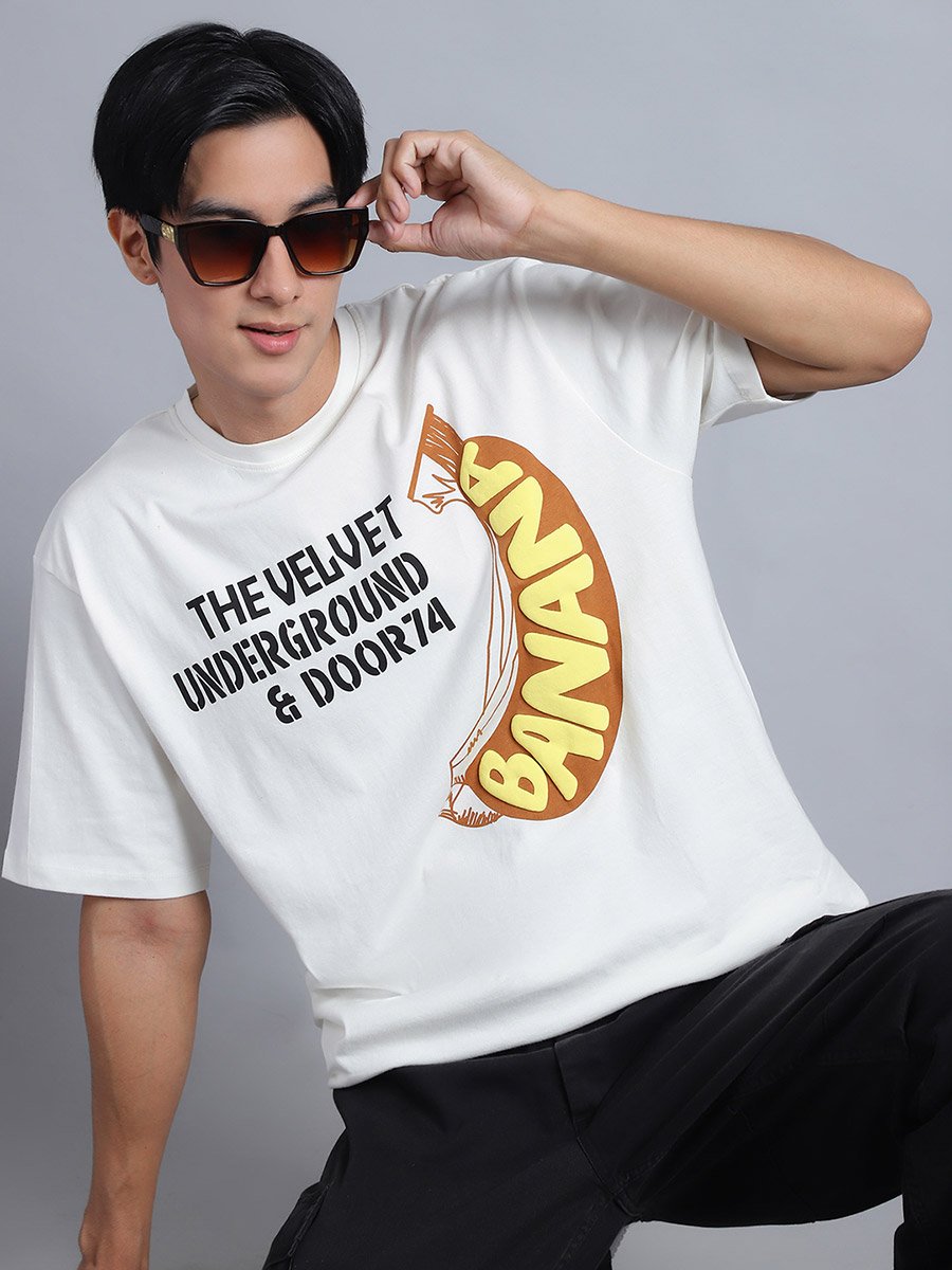 Men Off White Oversized Graphic Print T-Shirt