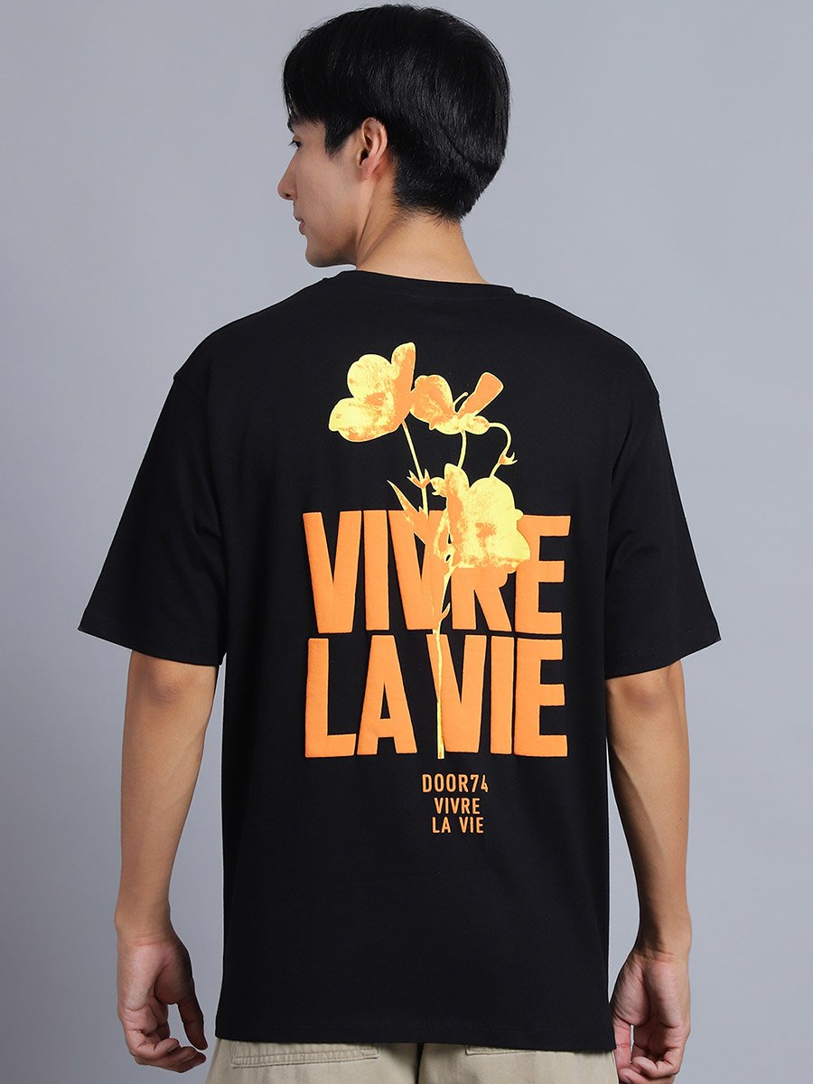 Men Black Oversized Graphic Print T-Shirt