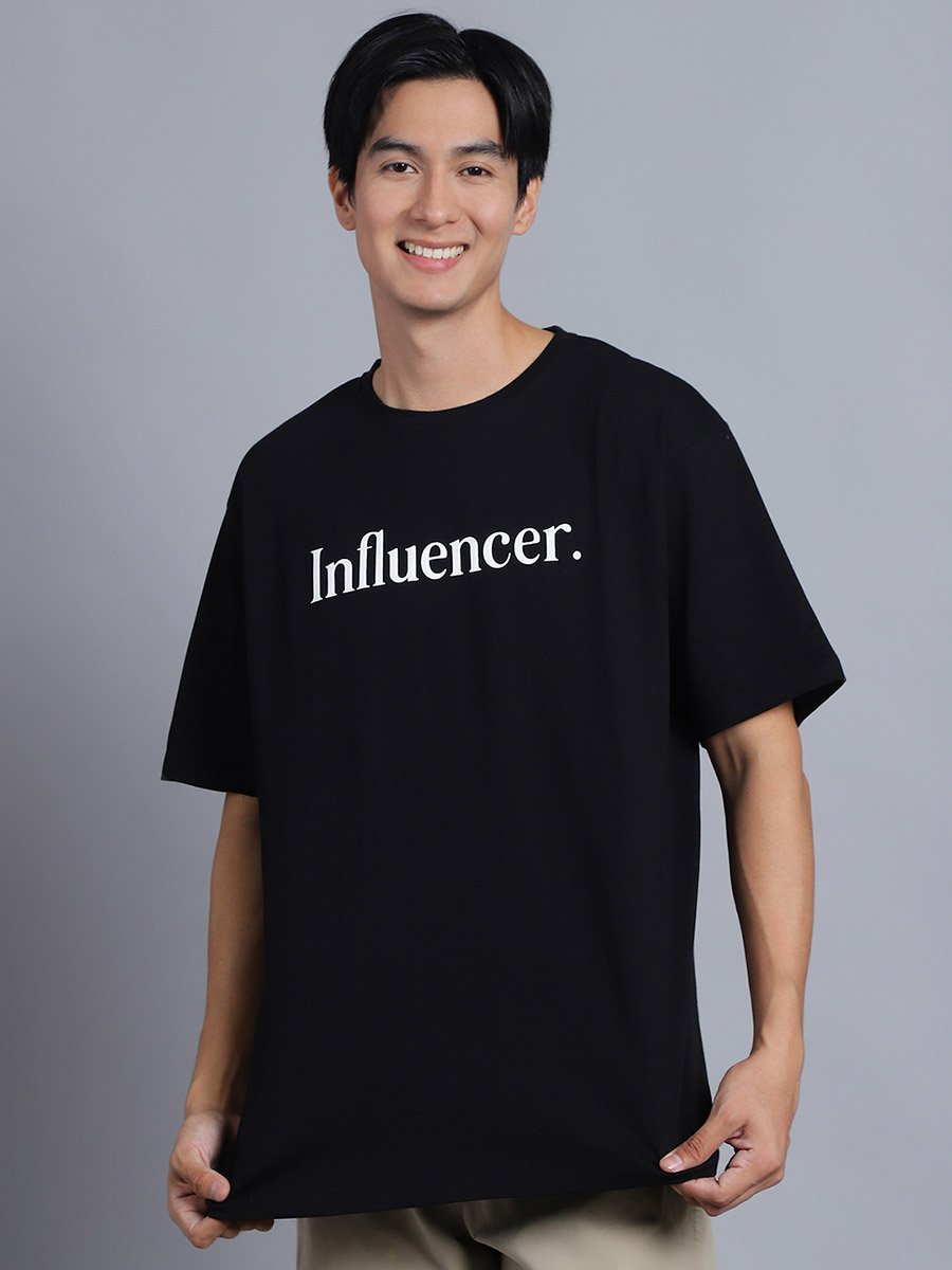 Men Black Oversized Slogan Print T-Shirt