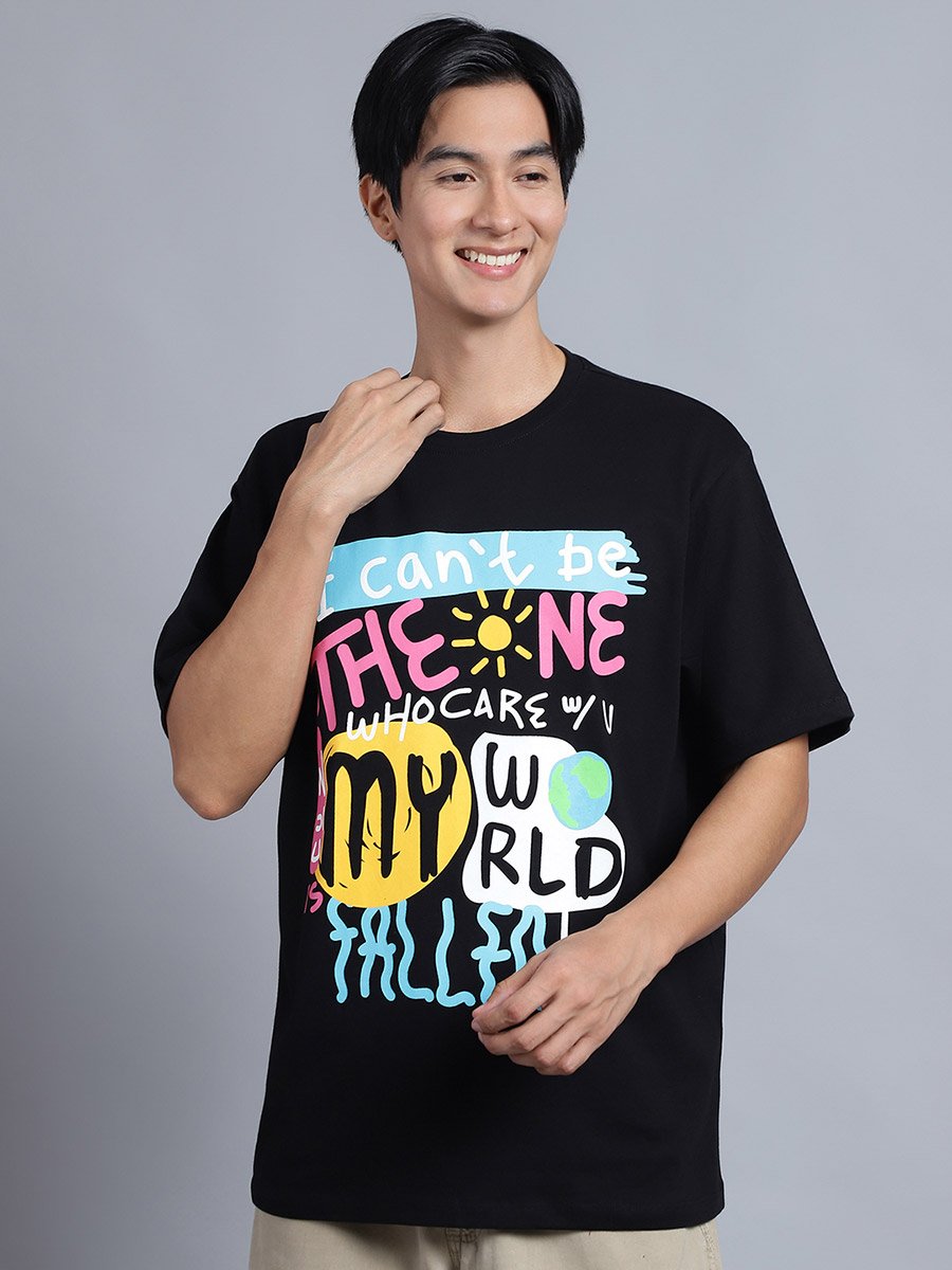 Men Black Oversized Graphic Print T-Shirt