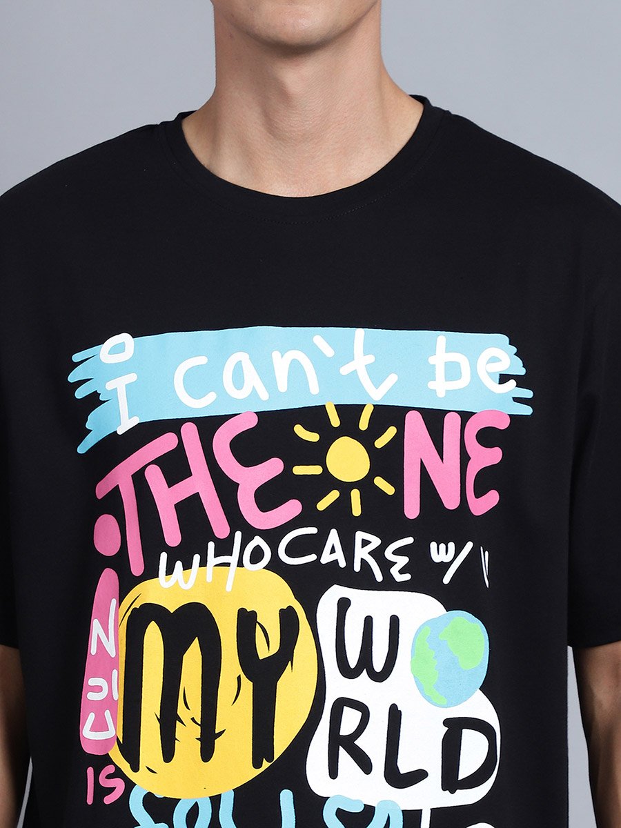 Men Black Oversized Graphic Print T-Shirt