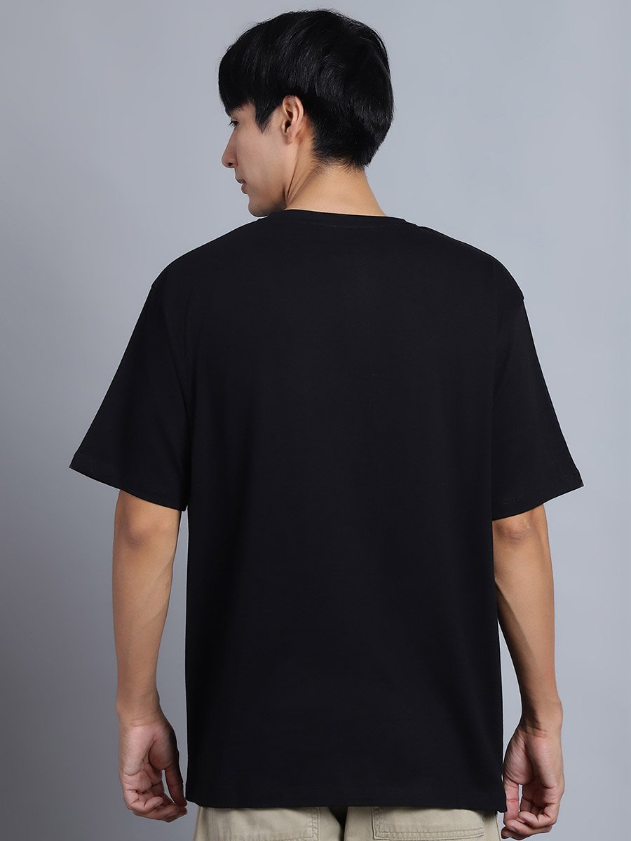 Men Black Oversized Graphic Print T-Shirt