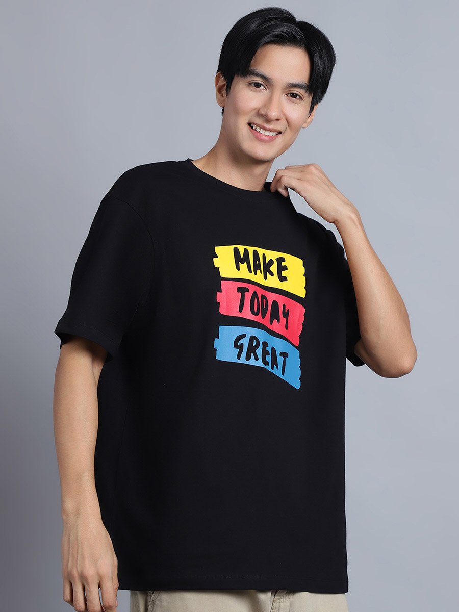 Men Black Oversized Graphic Print T-Shirt