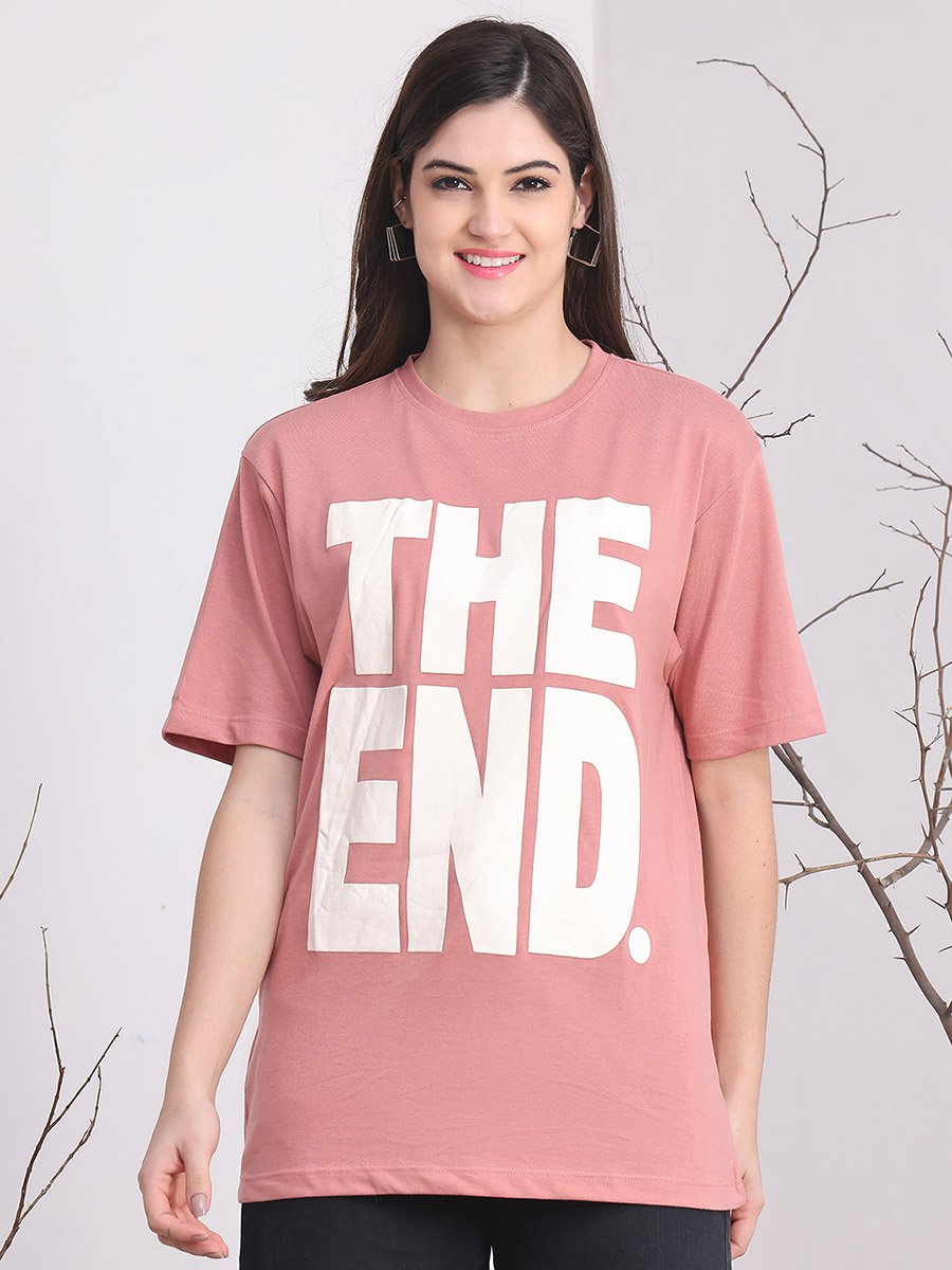 Women Pink Oversized Graphic Print T-Shirt