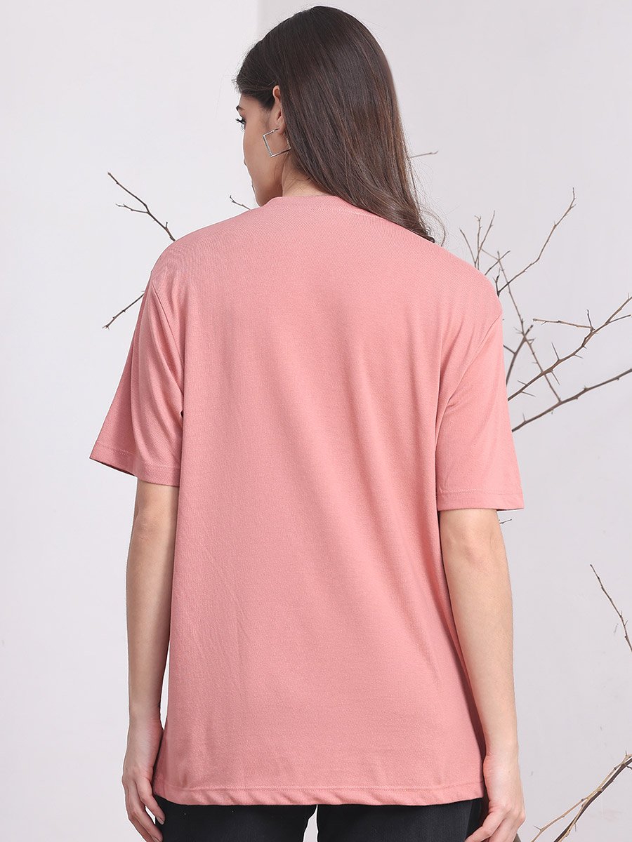 Women Pink Oversized Graphic Print T-Shirt