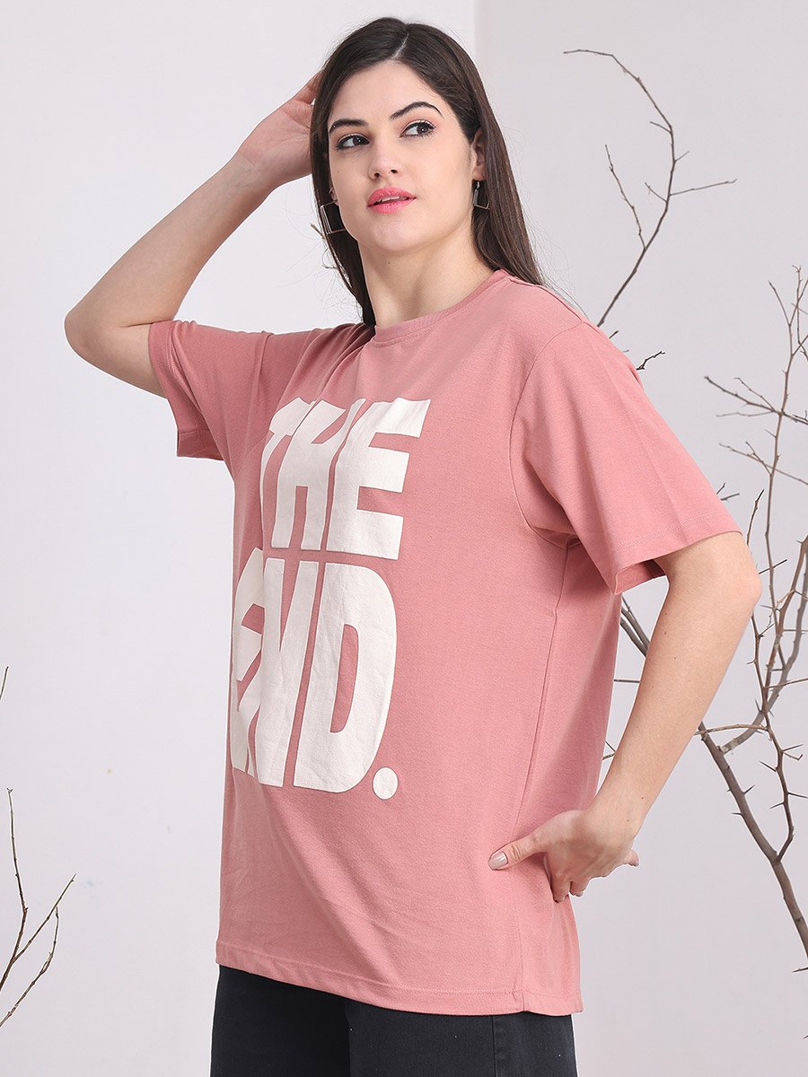 Women Pink Oversized Graphic Print T-Shirt