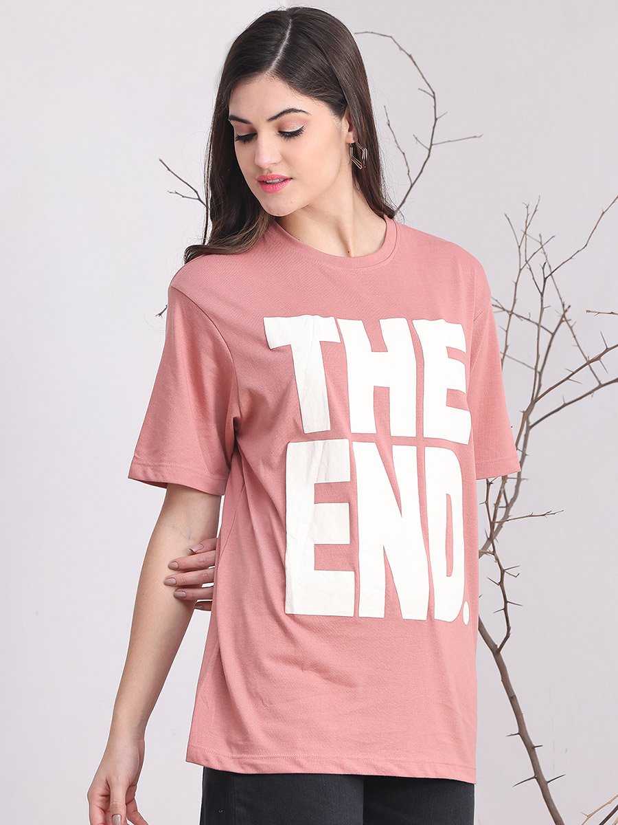 Women Pink Oversized Graphic Print T-Shirt