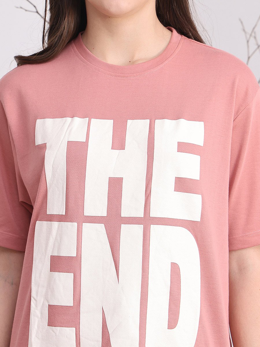 Women Pink Oversized Graphic Print T-Shirt