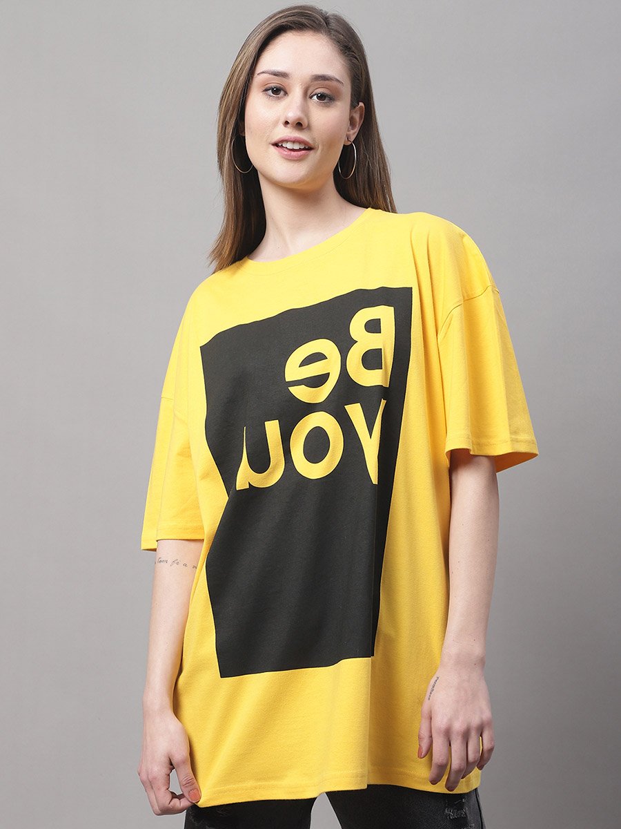 Women Yellow Oversized Graphic Print T-Shirt
