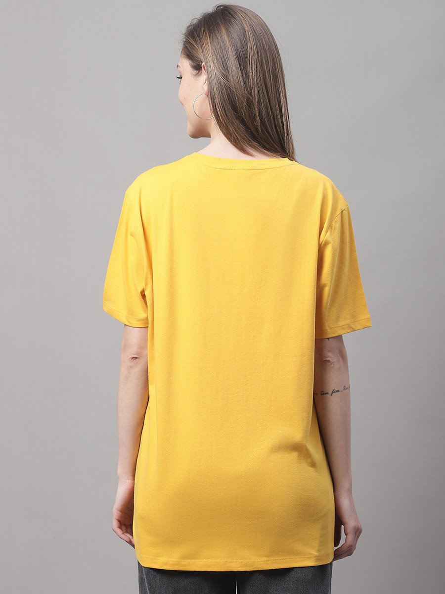Women Yellow Oversized Graphic Print T-Shirt