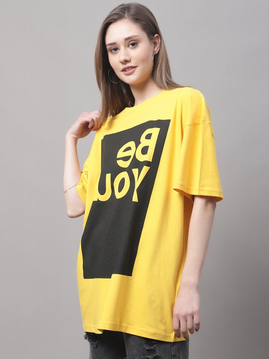 Women Yellow Oversized Graphic Print T-Shirt