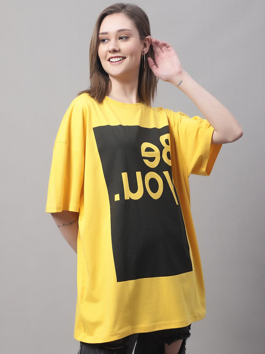 Women Yellow Oversized Graphic Print T-Shirt