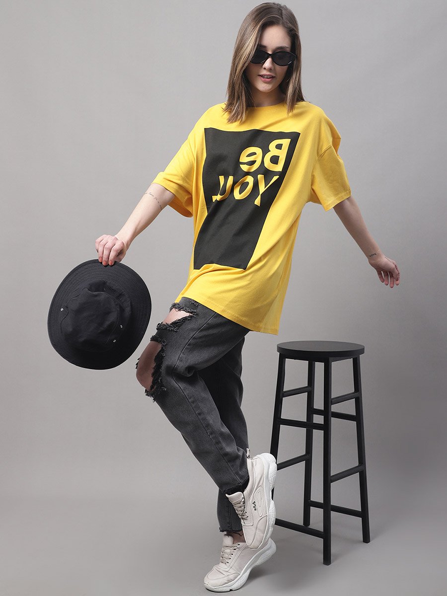 Women Yellow Oversized Graphic Print T-Shirt