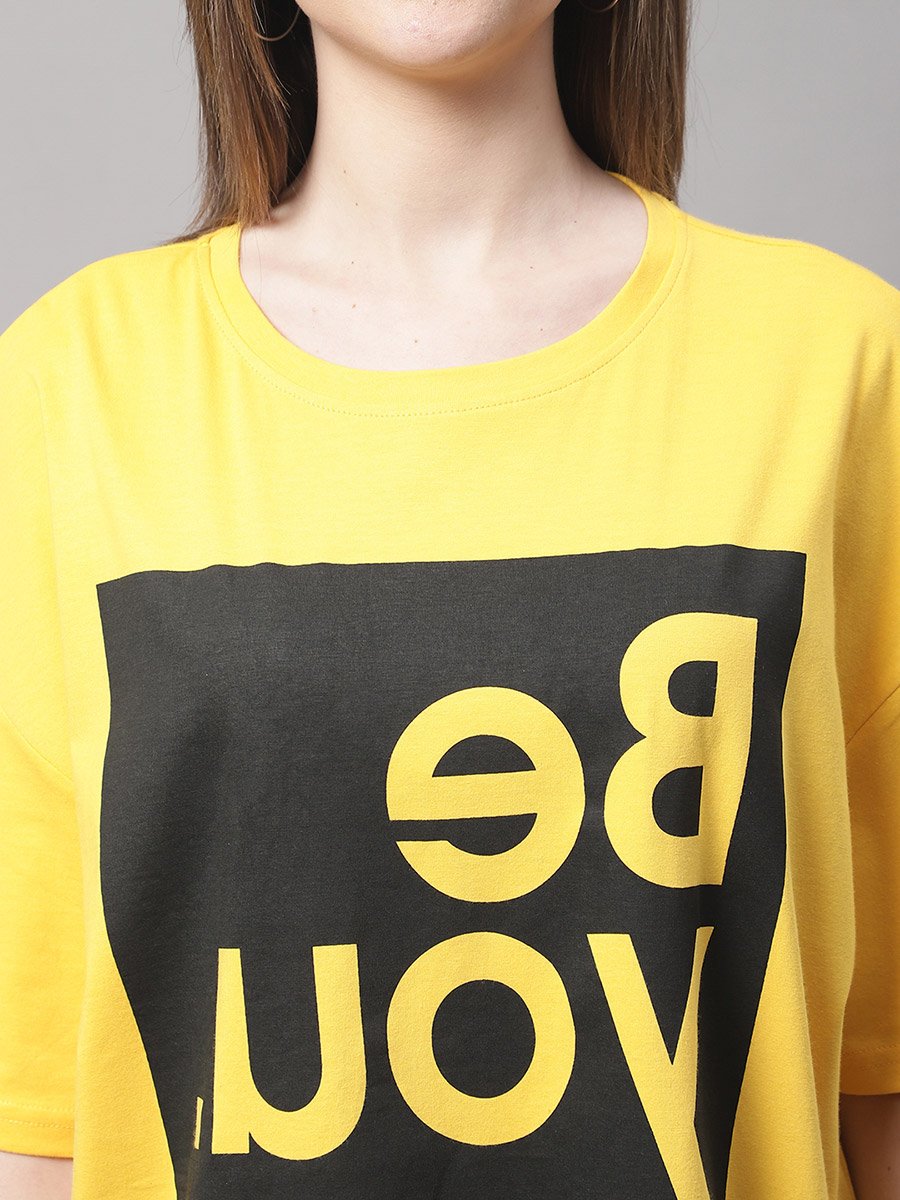 Women Yellow Oversized Graphic Print T-Shirt