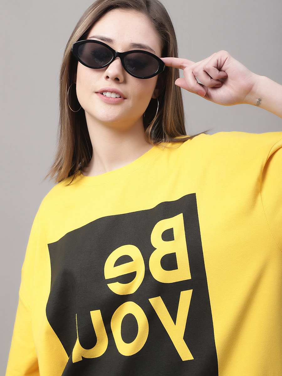 Women Yellow Oversized Graphic Print T-Shirt