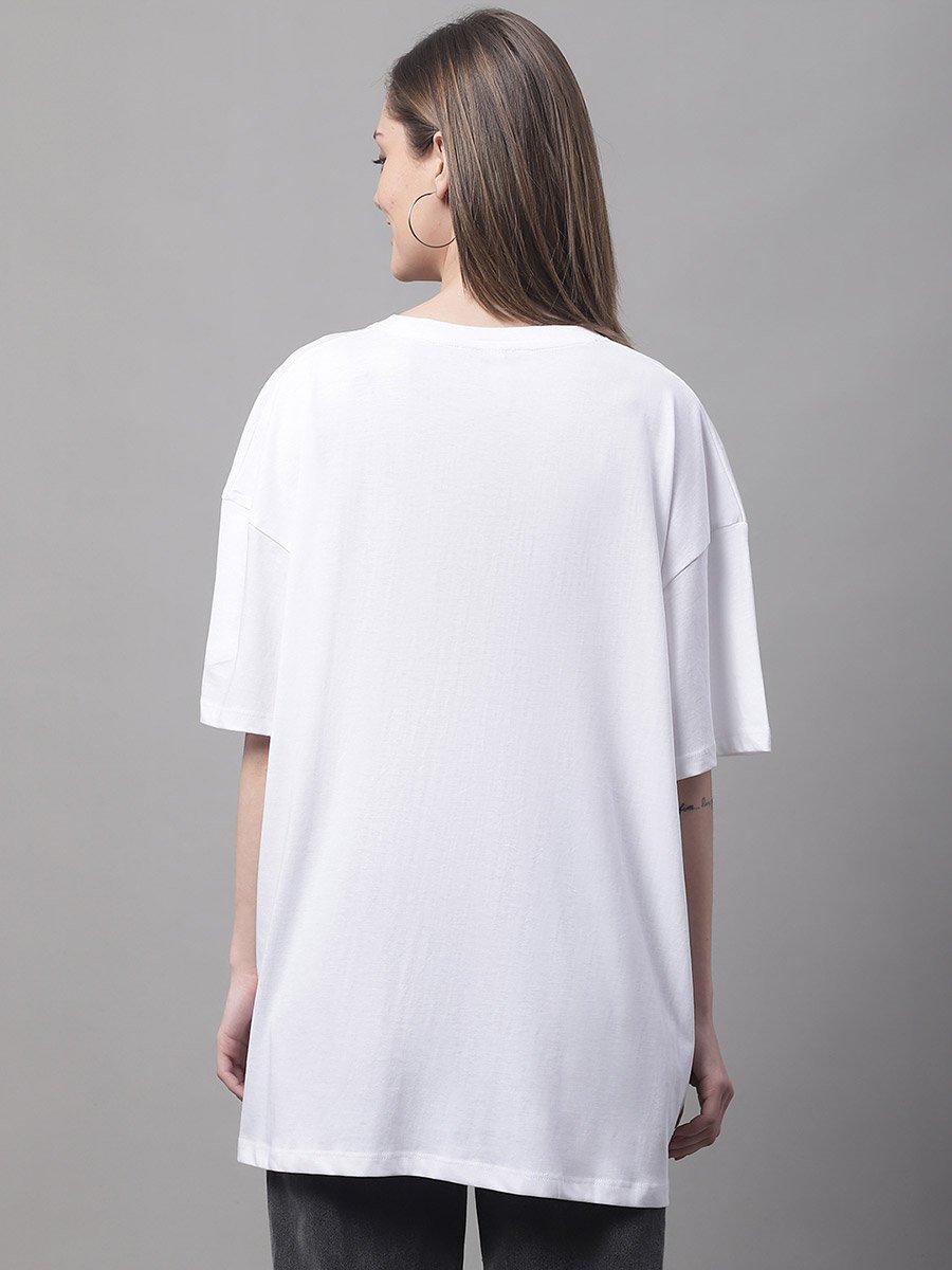 Women White Oversized Slogan Print T-Shirt